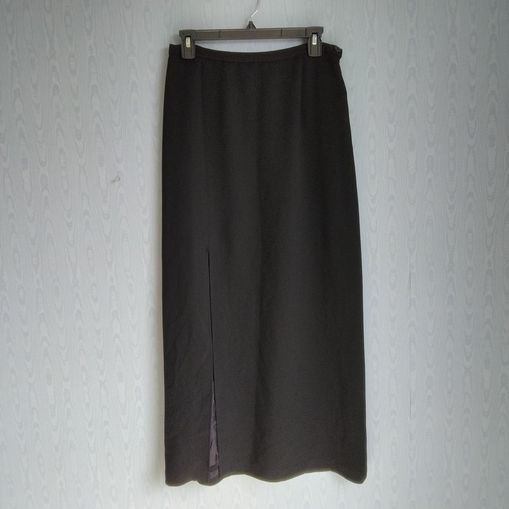 Vtg 90s Womens 8 Maxi Pencil Skirt Black Slit Goth‎ Vamp Minimalist Rachel Green